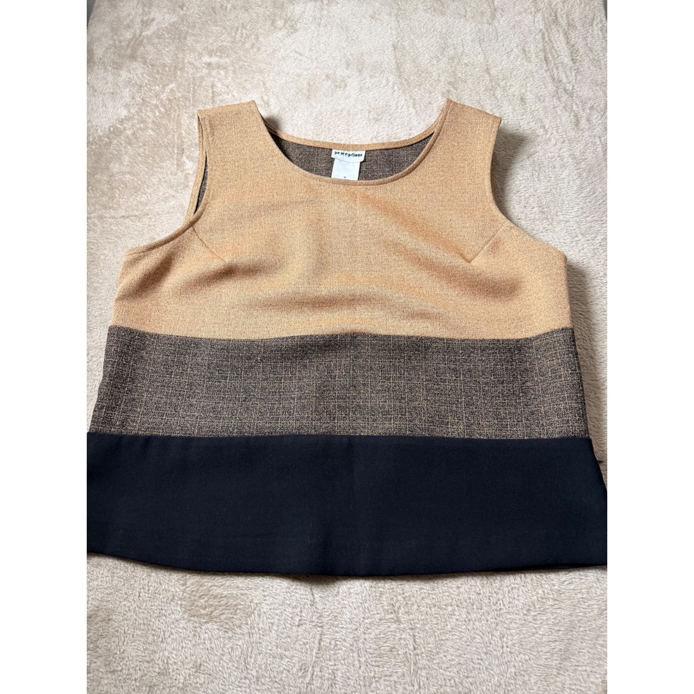 Perceptions Women Color Block Sleeveless Shell Top Tan Brown Size 16 Tuscan Mom